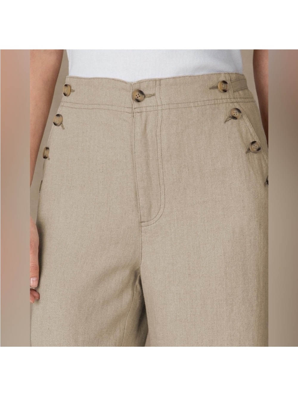 NWT Sundance Oaklee Easy Pants 100% Linen Beige Tan Straight Wide Leg Trousers - Picture 2 of 10
